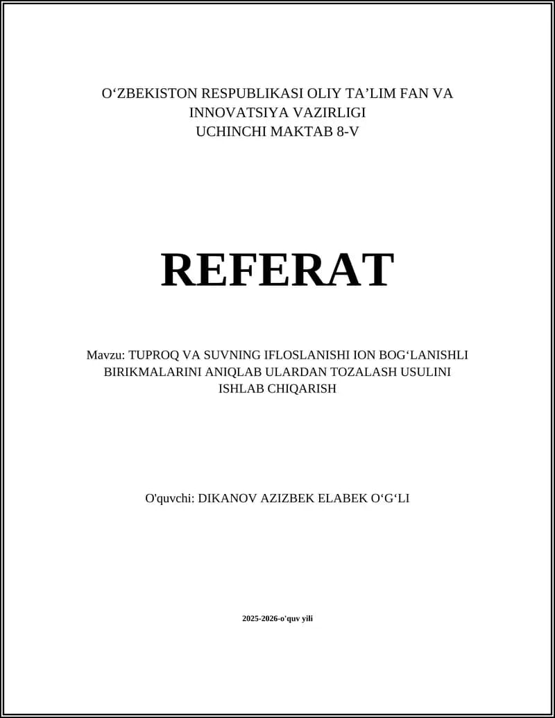 Tuproq va suv namunalaridan ion bogʻlanishli metall ionlarini aniqlash metodlari (AAS, ICP-MS)