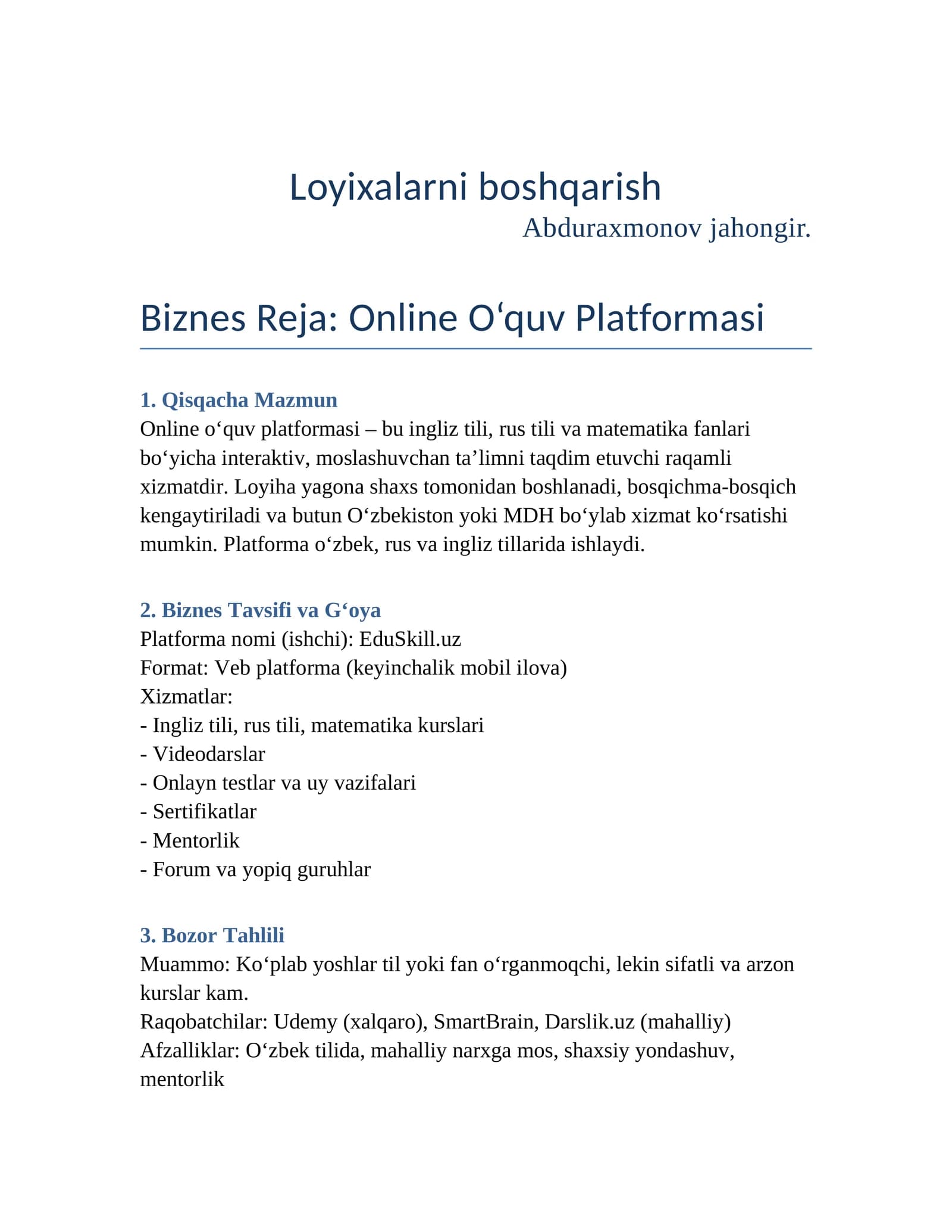 Online o‘quv platformasi – bu ingliz tili, rus tili va matematika fanlari bo‘yicha interaktiv, moslashuvchan ta’limni taqdim etuvchi raqamli xizmat