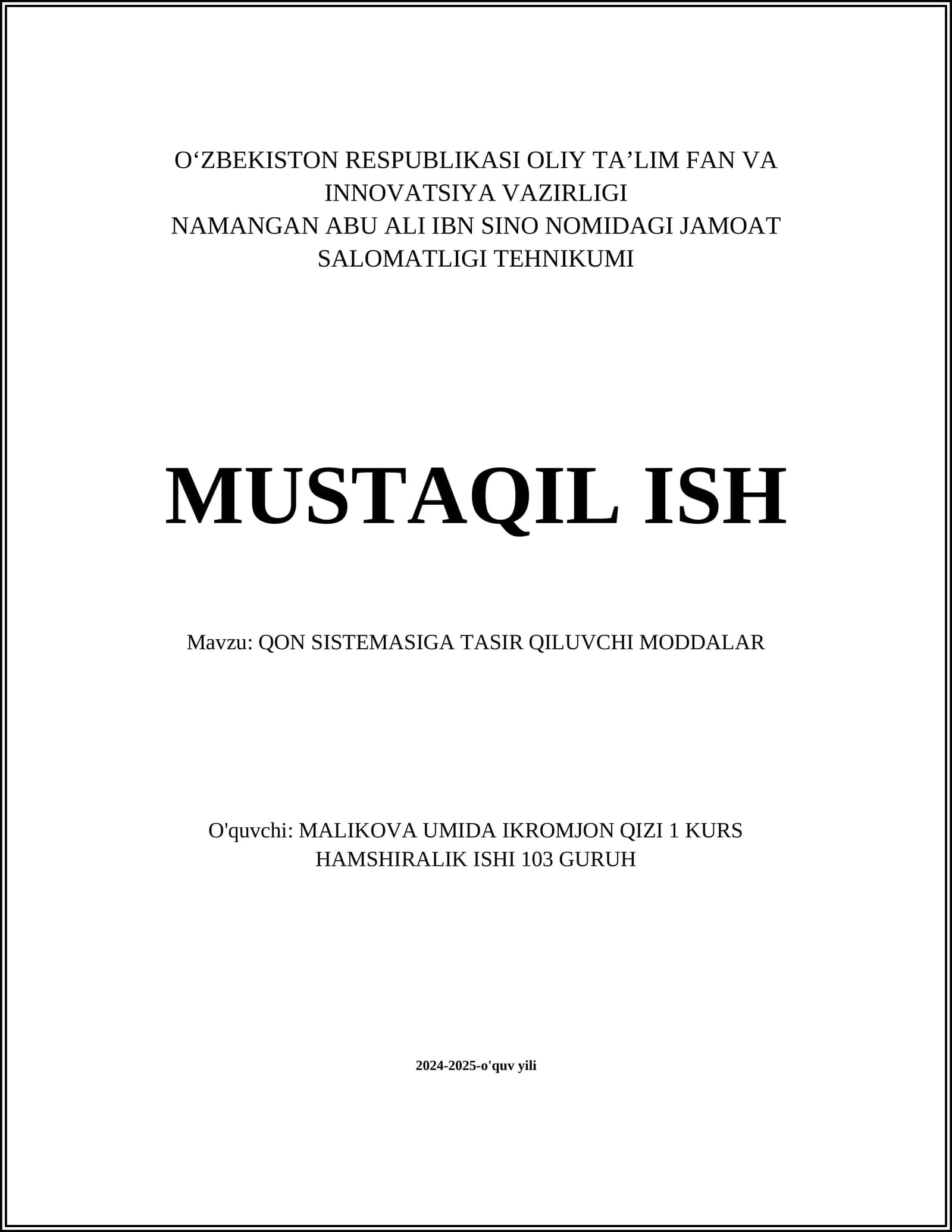 QON SISTEMASIGA TASIR QILUVCHI MODDALAR