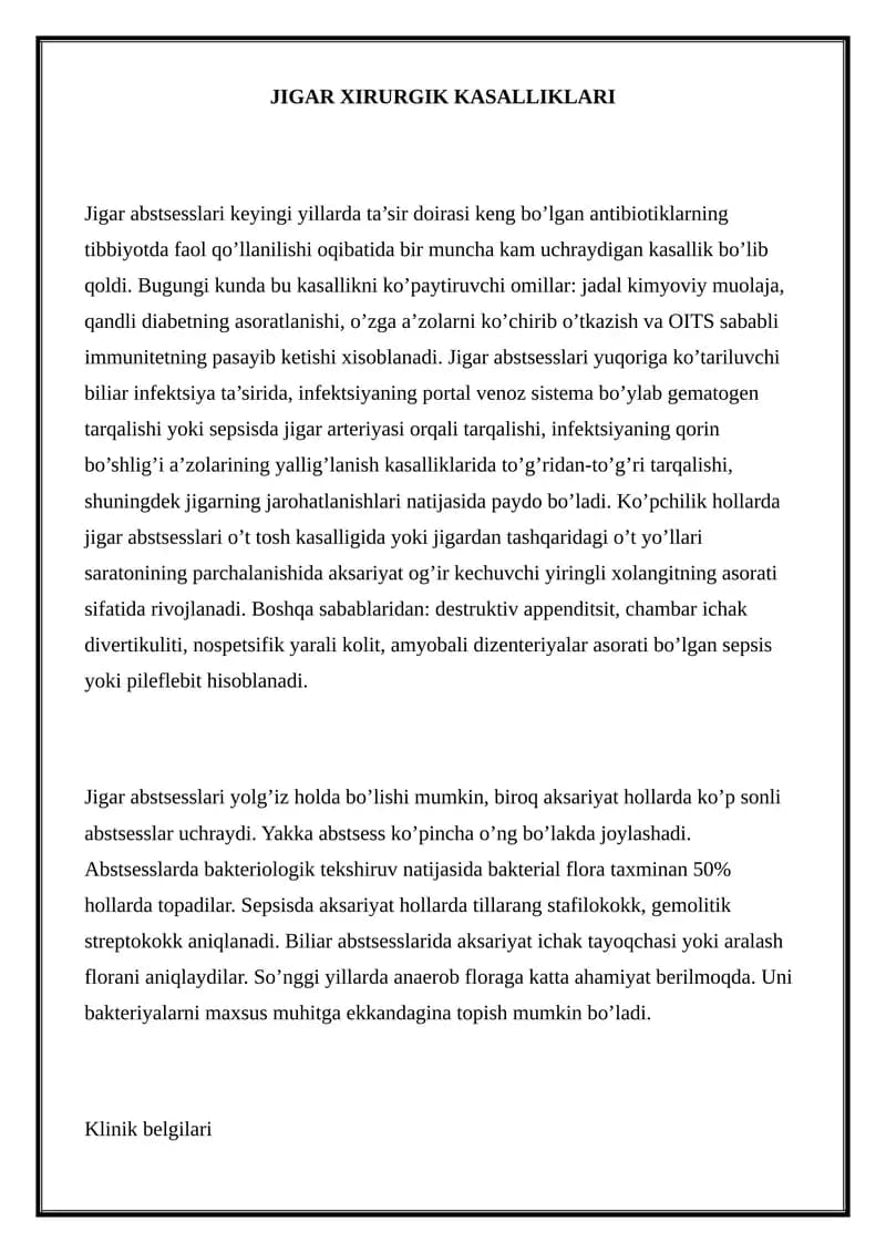 JIGAR XIRURGIK KASALLIKLARI