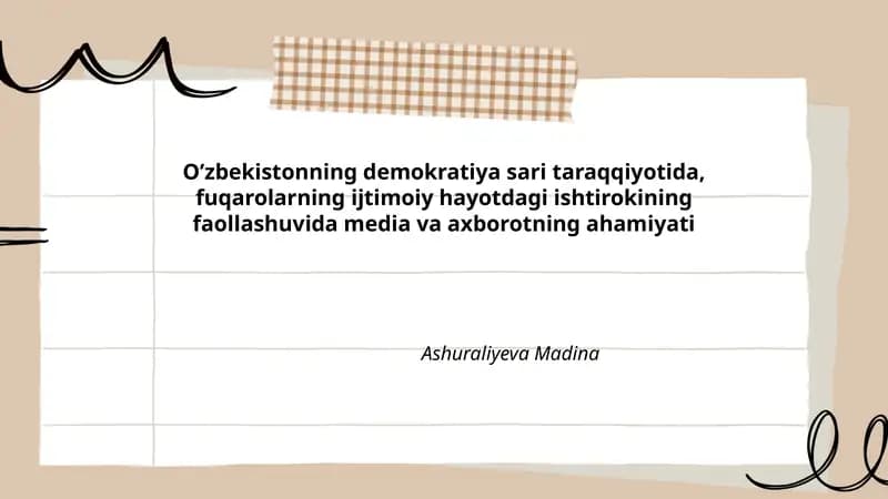O'zbekistonning Demokratiya Sari Taraqqiyotida Erkin va Mas'uliyatli Ommaviy Axborot Vositalarining Roli