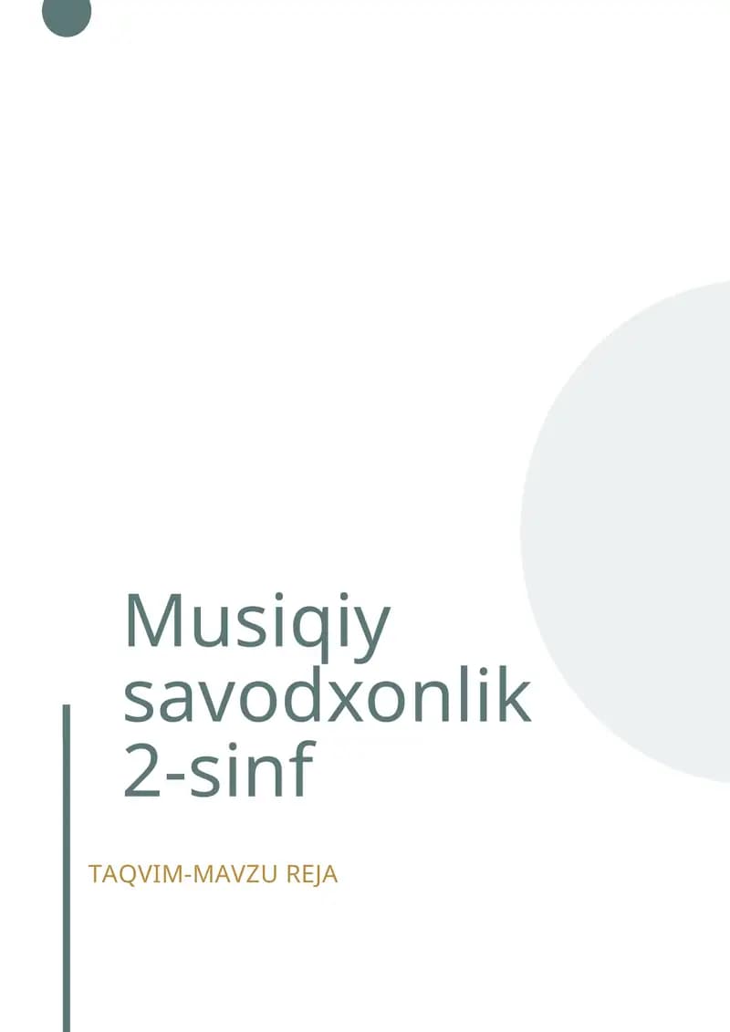 Musiqiy savodxonlik 2-sinf taqvim-mavzu reja
