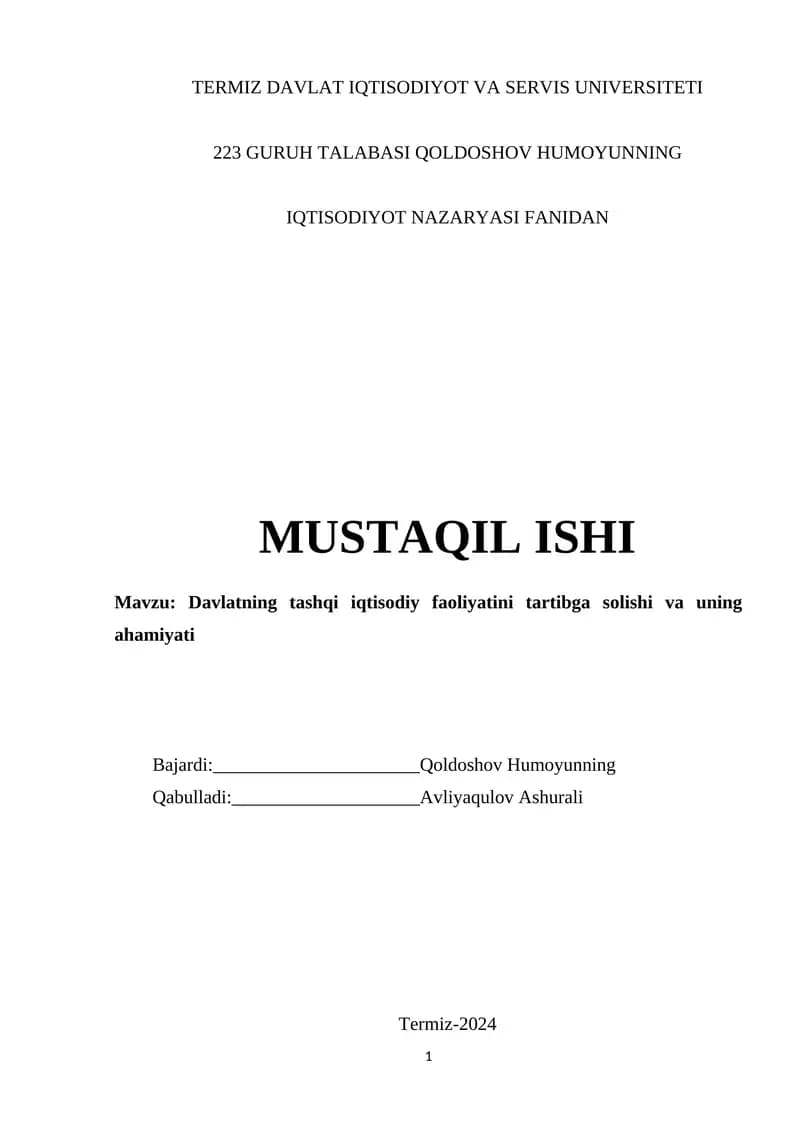 O‘zbekistoning tashqi iqtisodiy faoliyatida xorijiy mamlakatlarning ro‘li