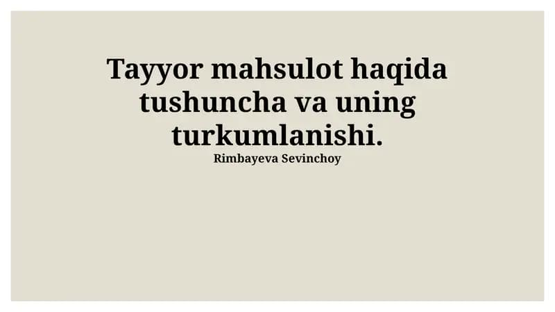 Tayyor Mahsulot Tushunchasi