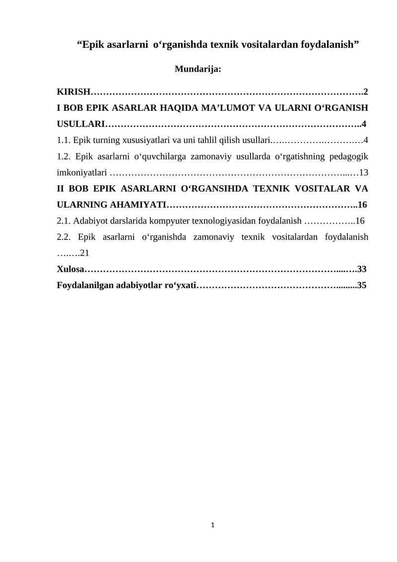 Epik asarlarni o‘rganishda texnik vositalardan foydalanish