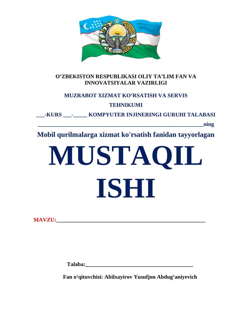 Mustaqil ishlar yuzi
