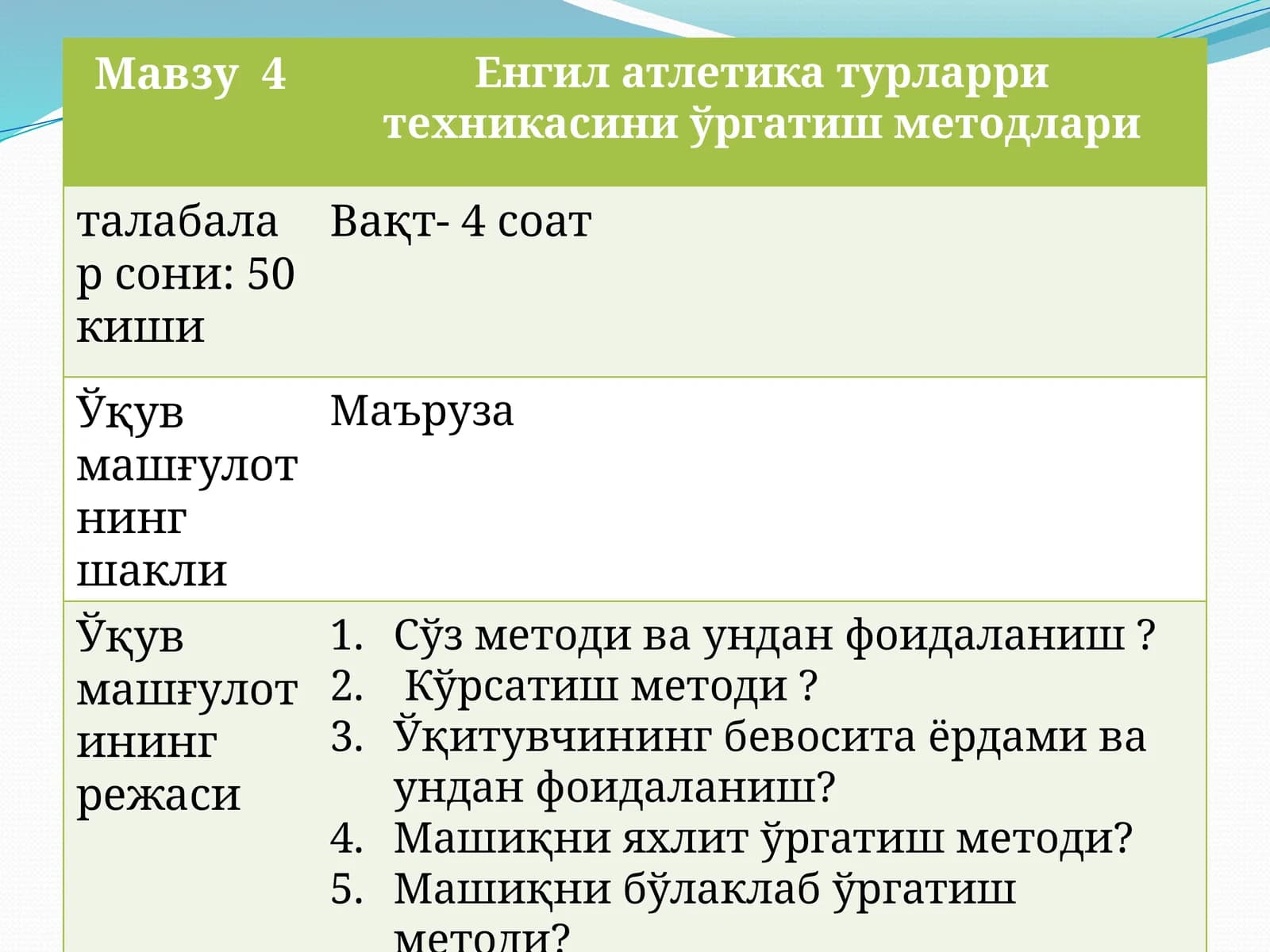 Енгил атлетика турларри техникасини ўргатиш методлари