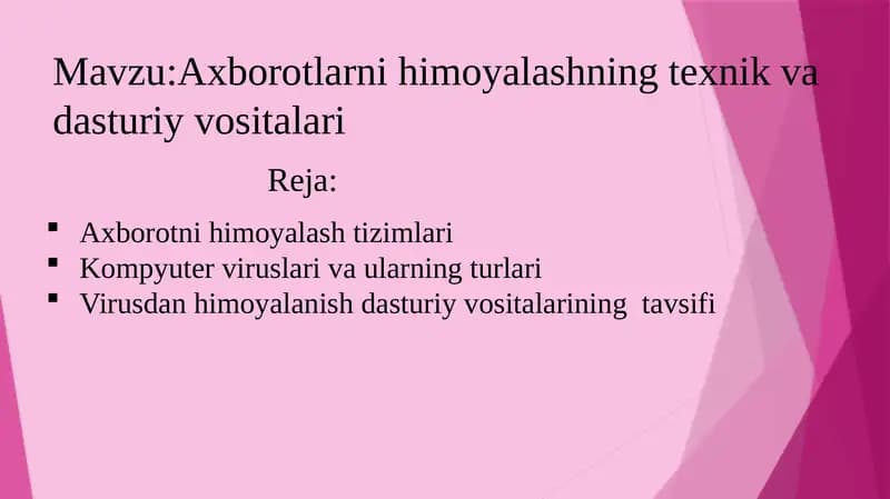 Axborotlarni himoyalashning texnik va  dasturiy vositalari