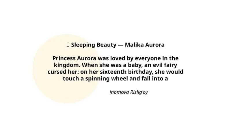 Sleeping Beauty (Uyqudagi malika - Malika Aurora)