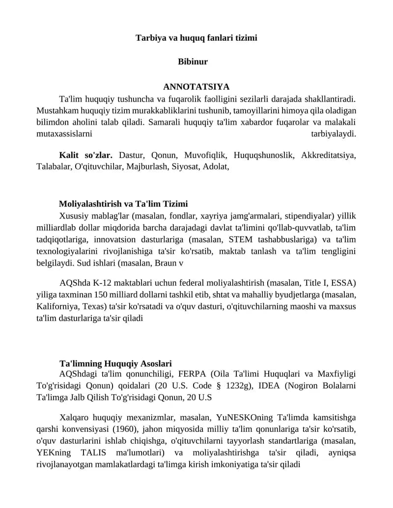 Tarbiya va huquq fanlari tizimi