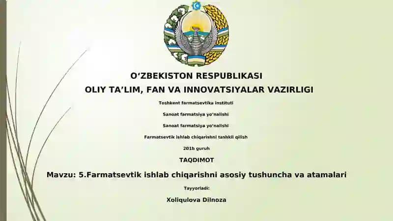 Farmatsevtik ishlab chiqarishni tashkil qilish