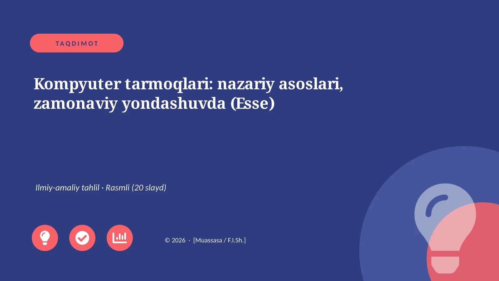 Kompyuter tarmoqlari: nazariy asoslari, zamonaviy yondashuvda (Esse)