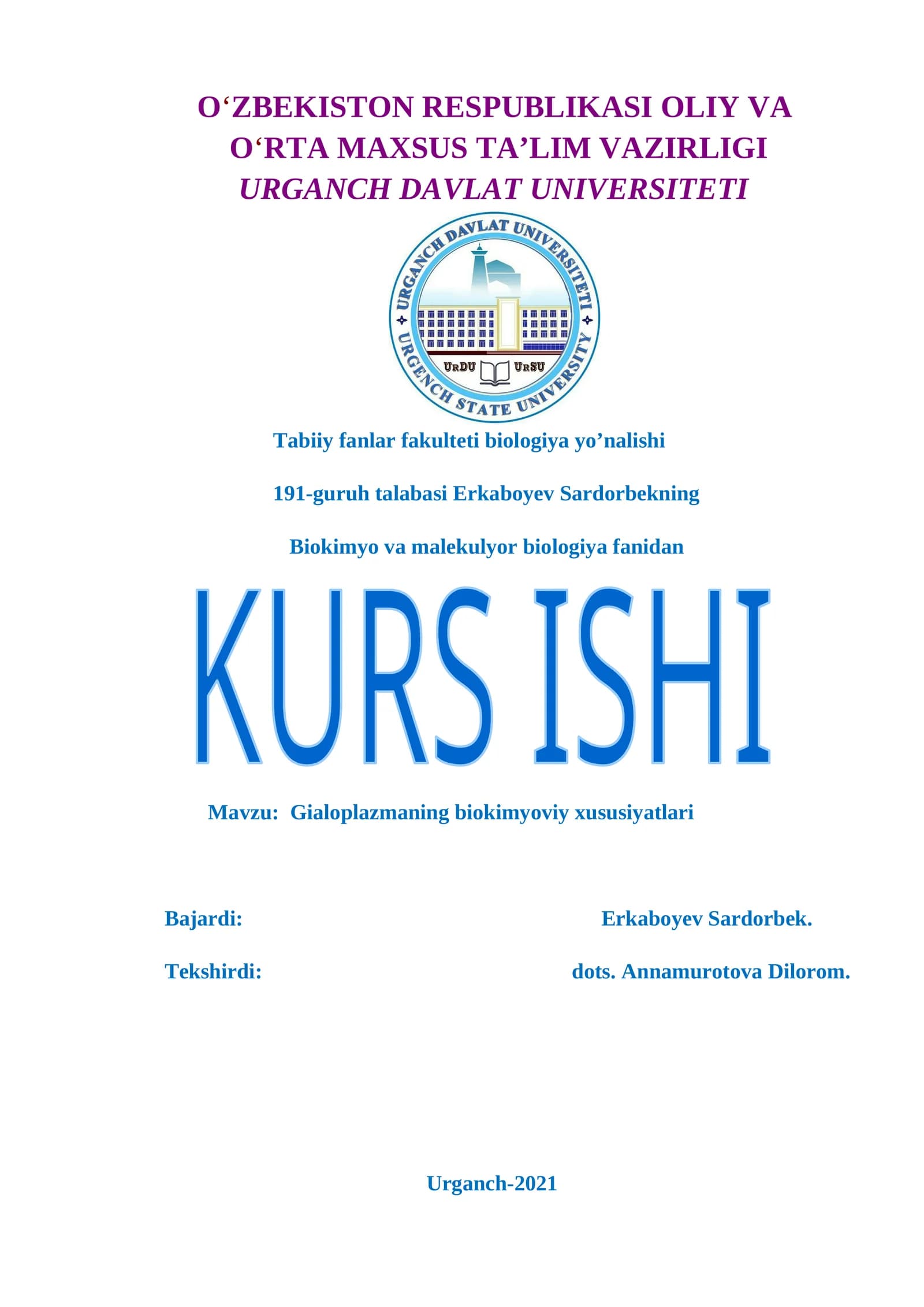 Gialoplazmaning biokimyoviy xususiyatlari