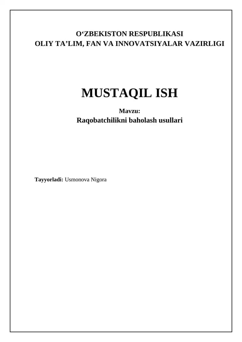 Raqobatchilikni baholash usullari