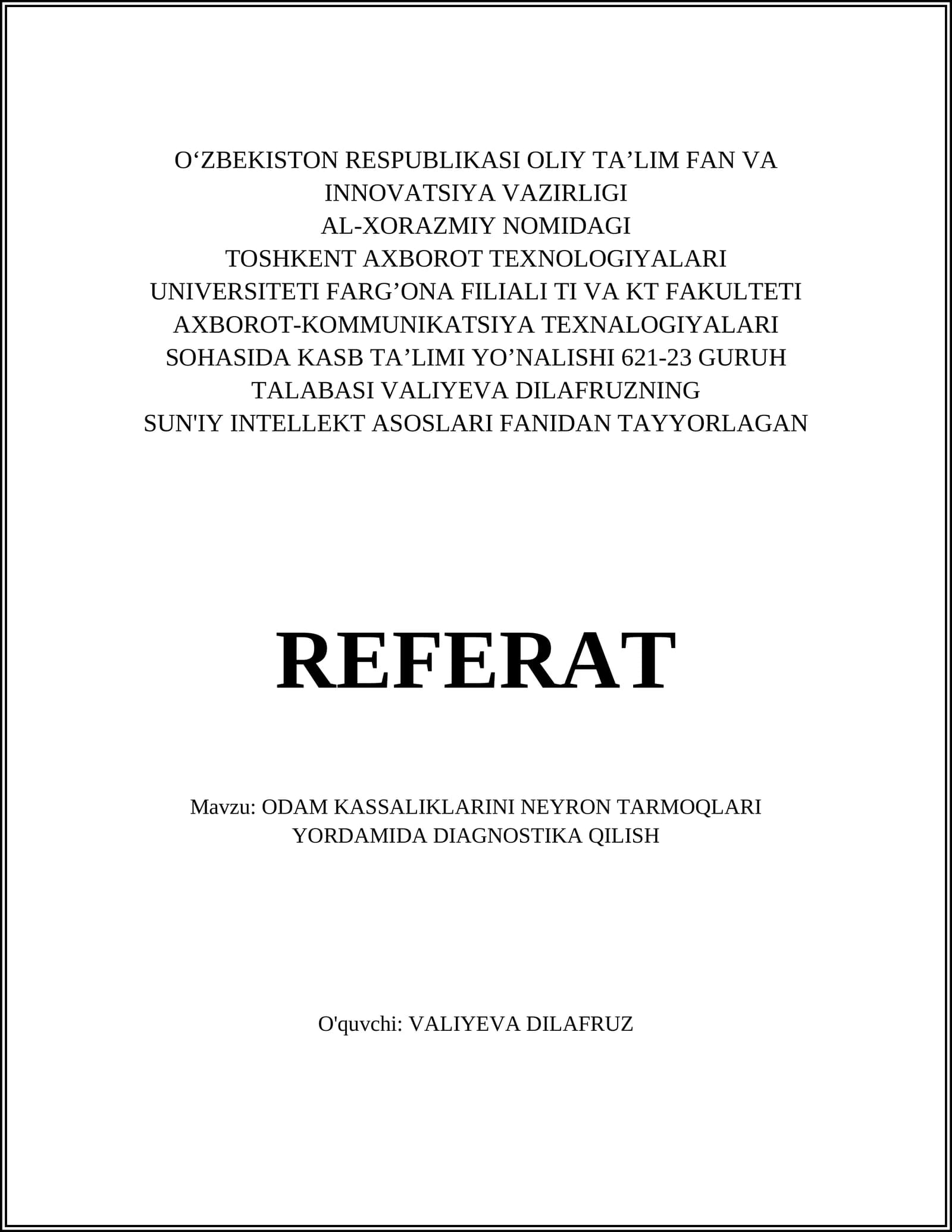 Diagnostika tizimlarida sun'iy intellekt