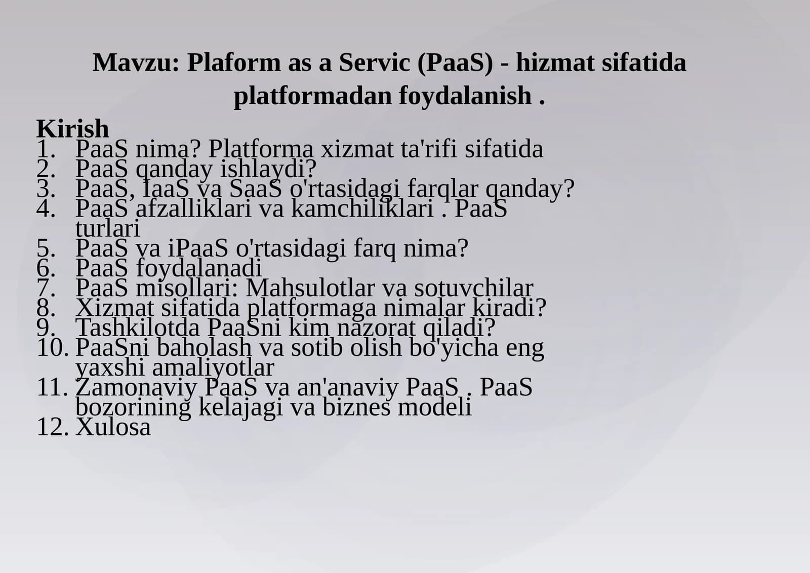 Plaformas aServic(PaaS) -hizmatsifatidaplatformadanfoydalanish