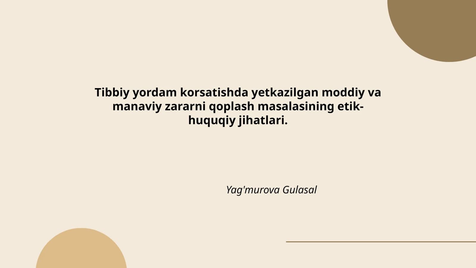 Tibbiy yordam korsatishda yetkazilgan moddiy va manaviy zararni qoplash masalasining etik-huquqiy jihatlari