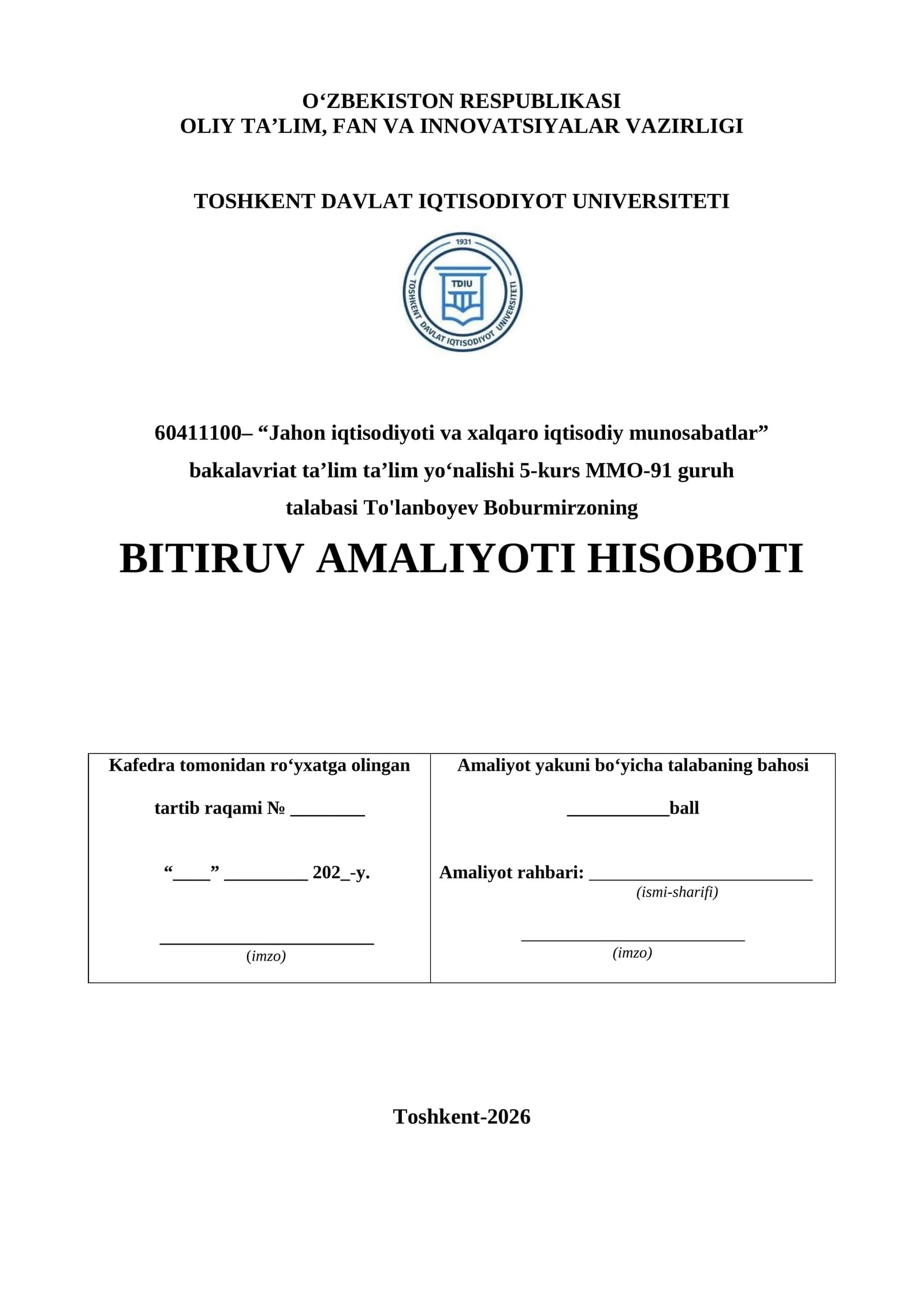 AXBOROT AGENTLIGI FAOLIYATI BOʻYICHA BITIRUV AMALIYOTI HISOBOTI
