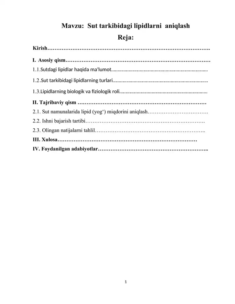 Sut tarkibidagi lipidlarni  aniqlash