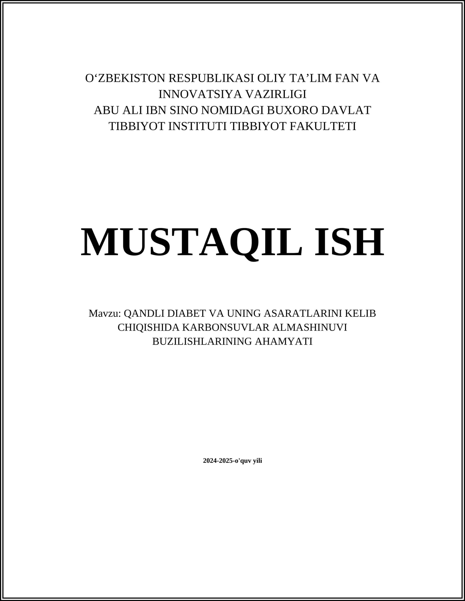 QANDLI DIABET VA UNING ASARATLARINI KELIB CHIQISHIDA KARBONSUVLAR ALMASHINUVI BUZILISHLARINING AHAMYATI