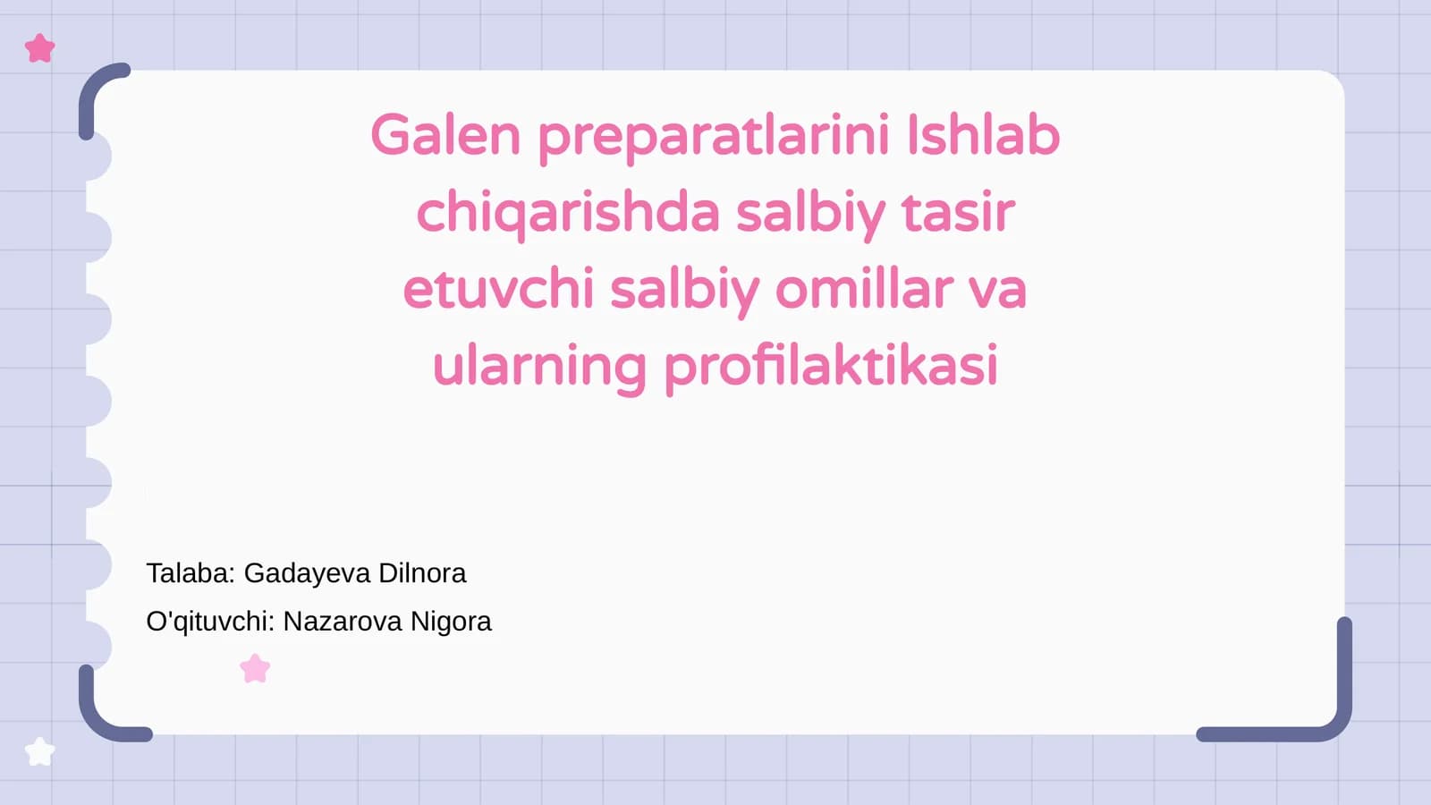 Galen preparatlarini Ishlab chiqarishda salbiy tasir etuvchi salbiy omillar va ularning profilaktikasi