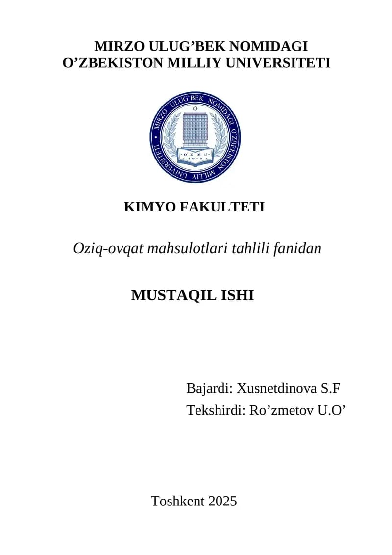 ICHIMLIKLAR VA SHARBATLARDA ASKORBIN                            KISLOTASINI ANIQLASH