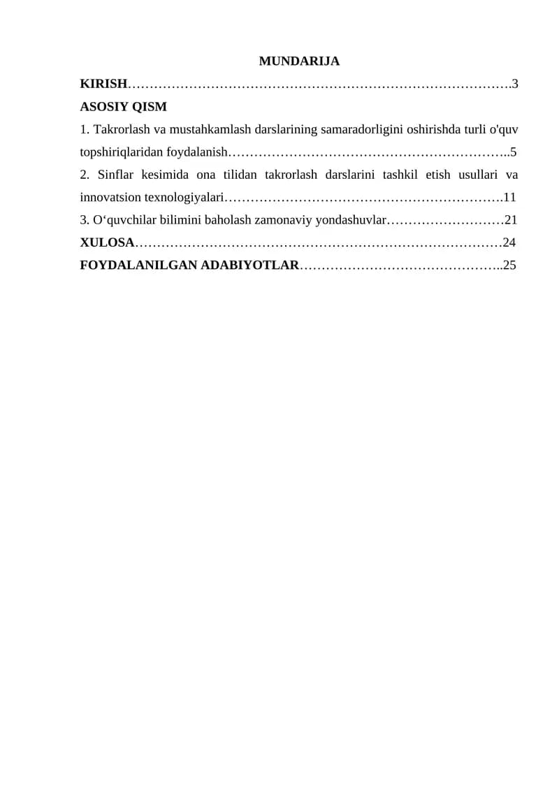 Ona tili darslarida takrorlash darslarini tashkil etish metodikasi