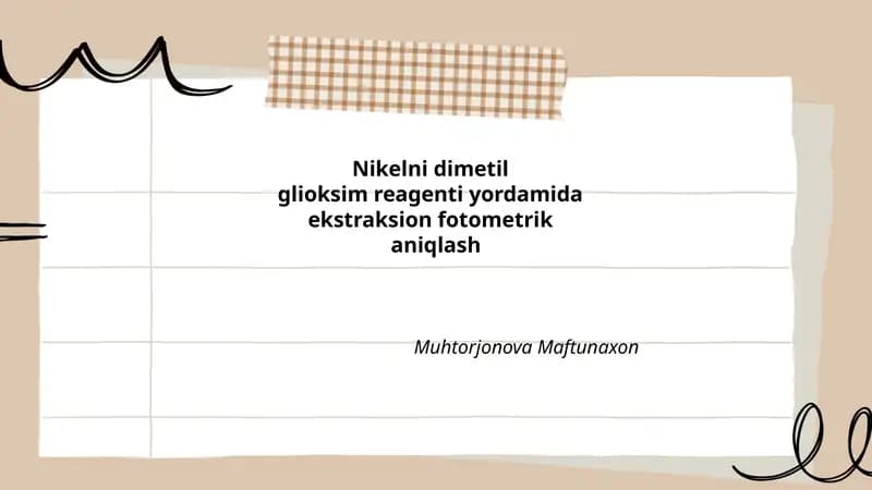 Nikelni dimetilglioksim reagenti yordamida ekstraksion fotometrik aniqlash