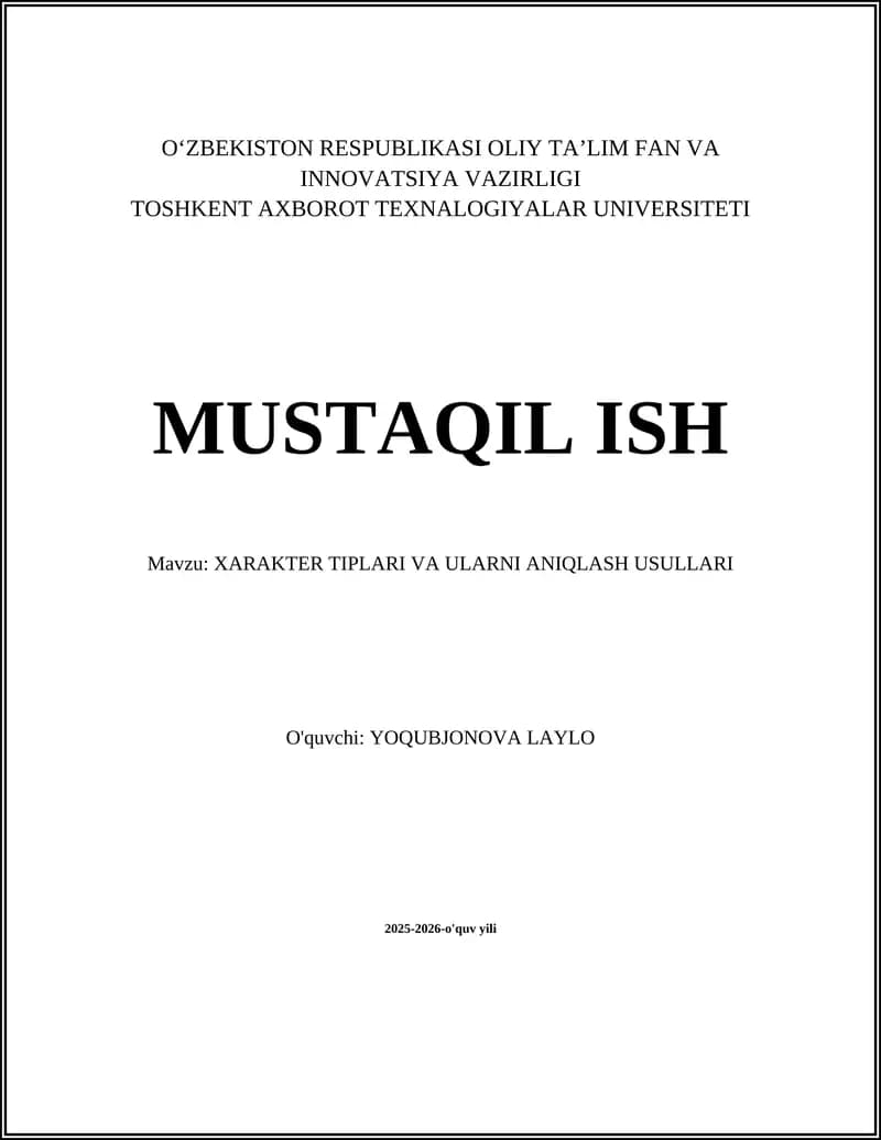 XARAKTER TIPLARI VA ULARNI ANIQLASH USULLARI