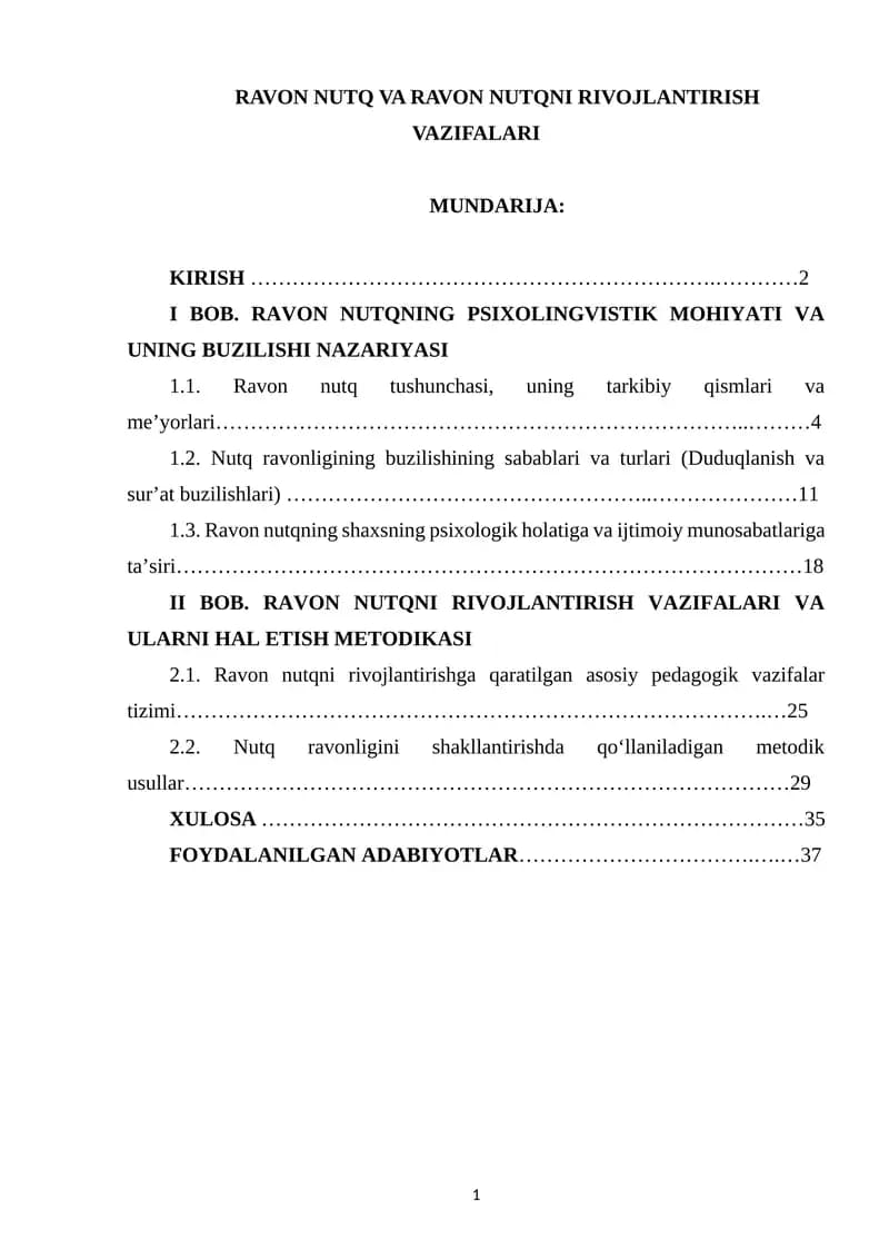 RAVON NUTQ VA RAVON NUTQNI RIVOJLANTIRISH VAZIFALARI