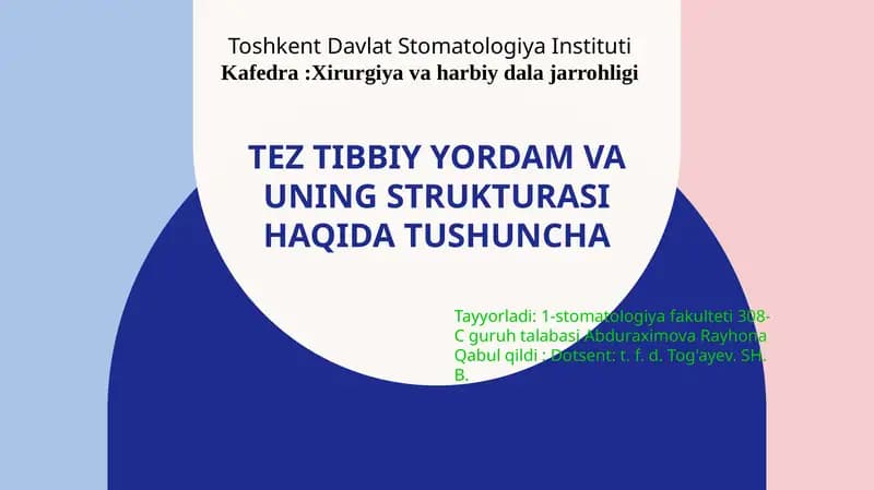 Tez tibbiy yordam va uning strukturasi haqida tushuncha
