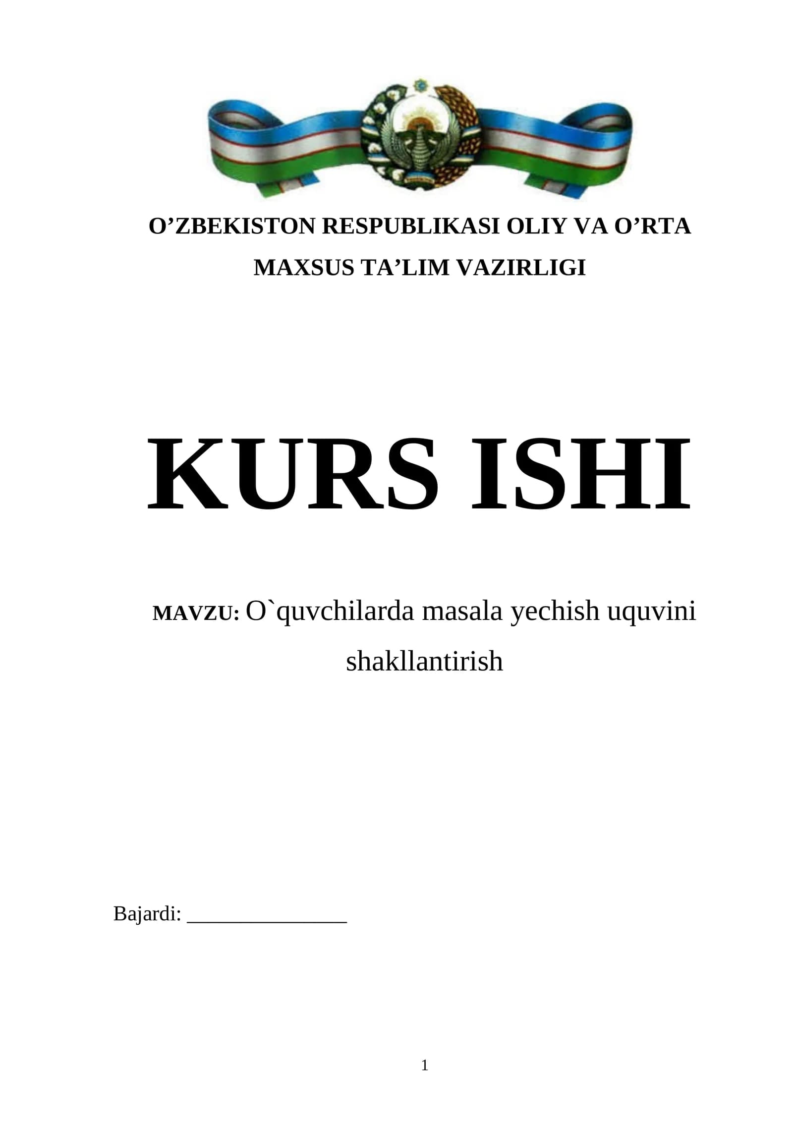 O`quvchilarda masala yechish uquvini shakllantirish
