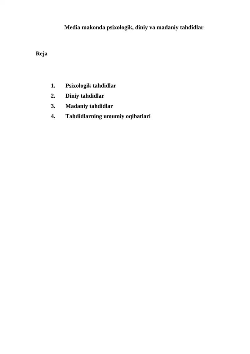 Media makonda psixologik, diniy va madaniy tahdidlar