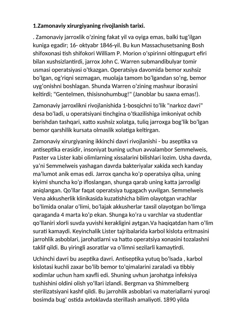 Zamonaviy xirurgiyaning rivojlanish tarixi