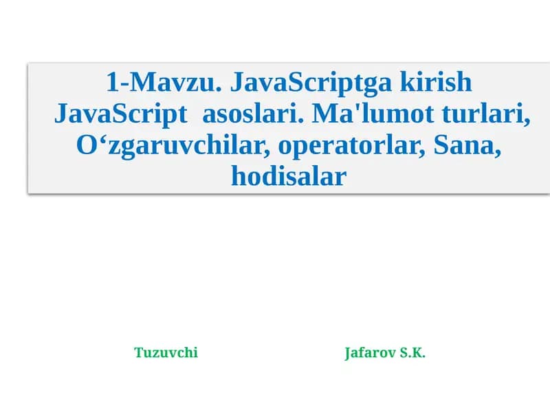 JavaScriptga kirishJavaScriptasoslari