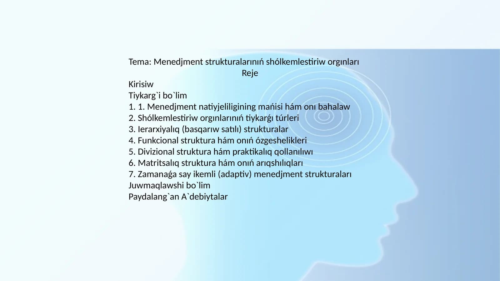 Menedjment strukturalarınıń shólkemlestiriw orgınları
