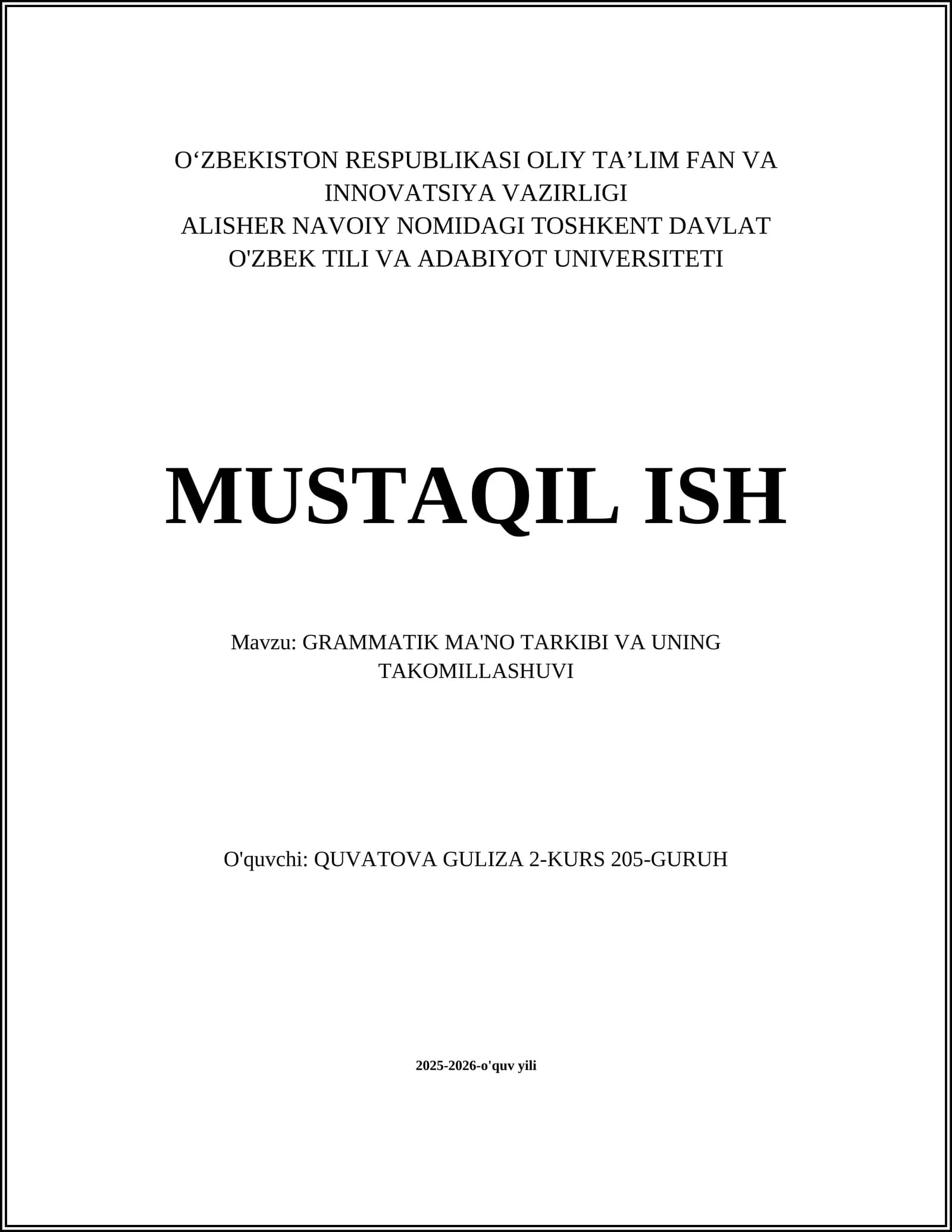 GRAMMATIK MA'NO TARKIBI VA UNING TAKOMILLASHUVI