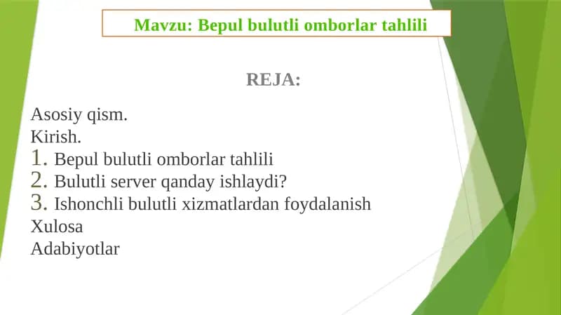 Bepul bulutli omborlar tahlili