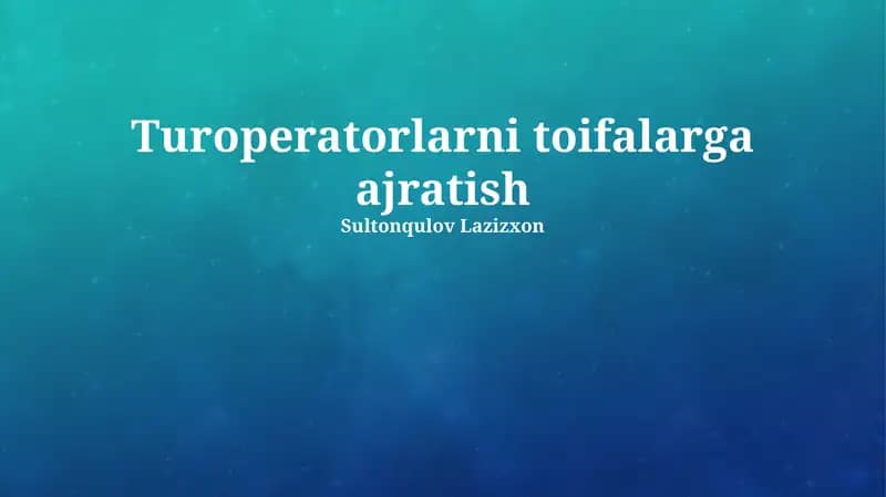 Turoperatorlarni toifalarga ajratish