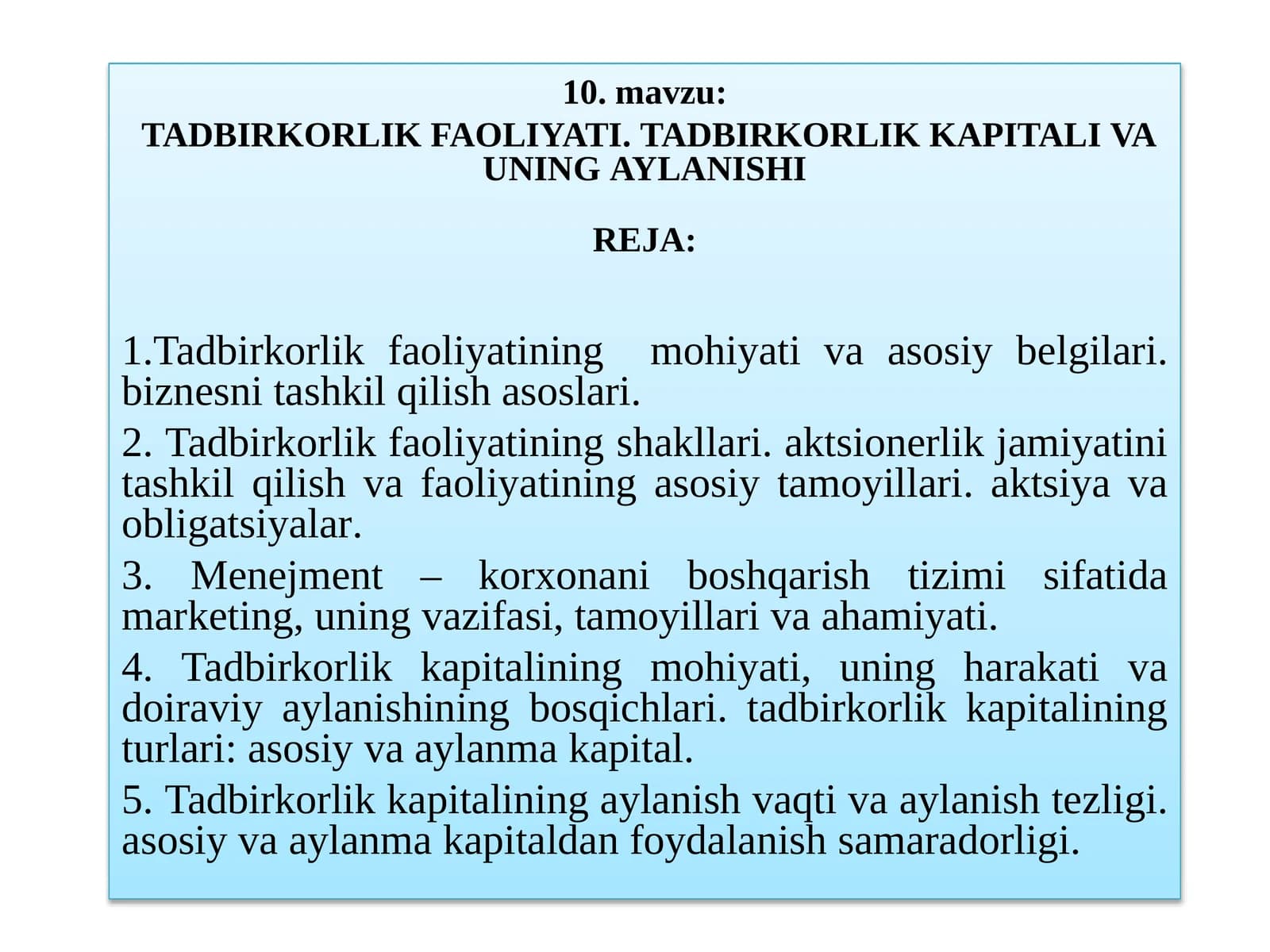 TADBIRKORLIK FAOLIYATI.tadbirkorlikkapitalivauningaylanishi