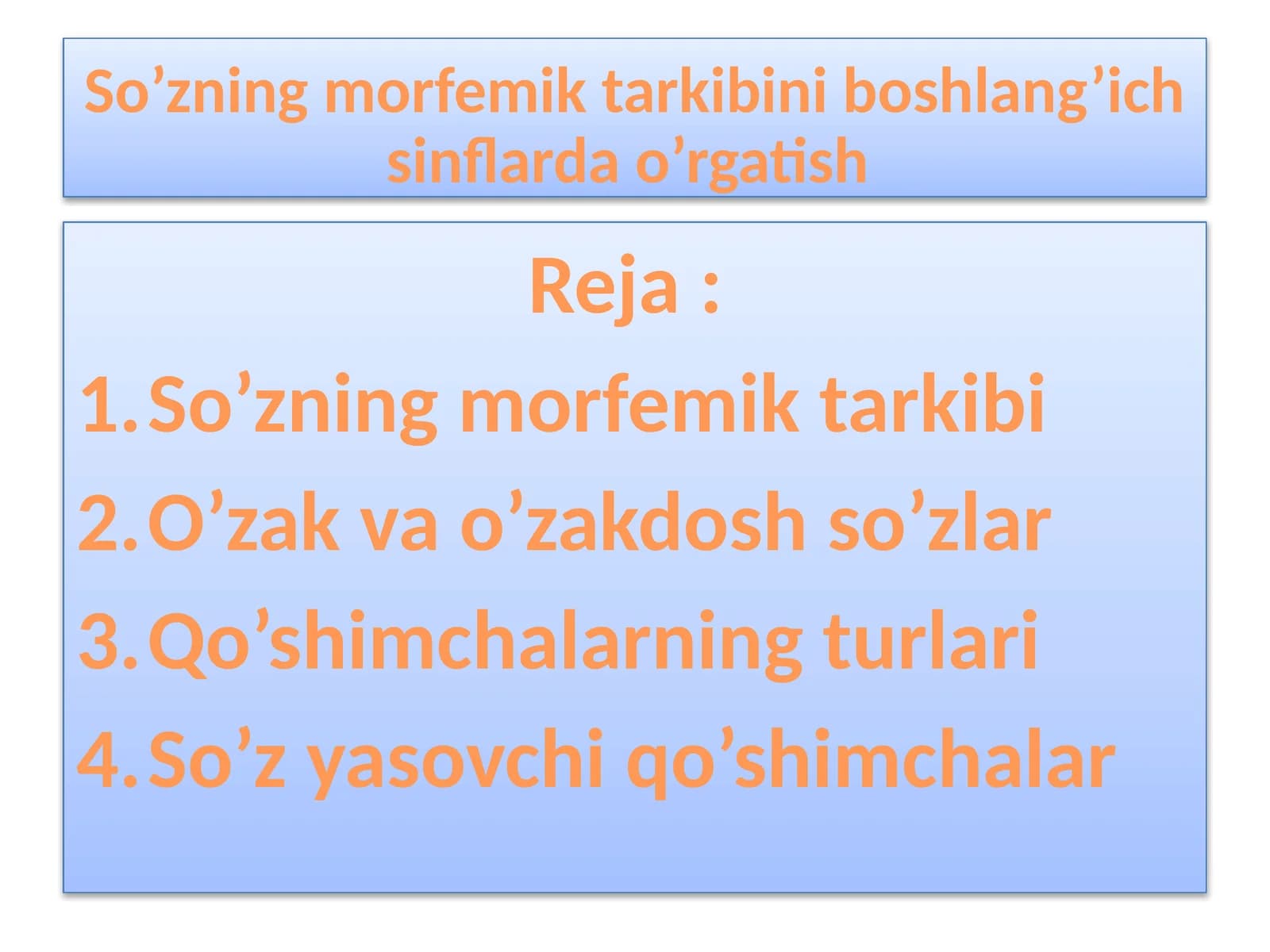 So’zning morfemik tarkibini boshlang’ich sinflar da o’rgatish