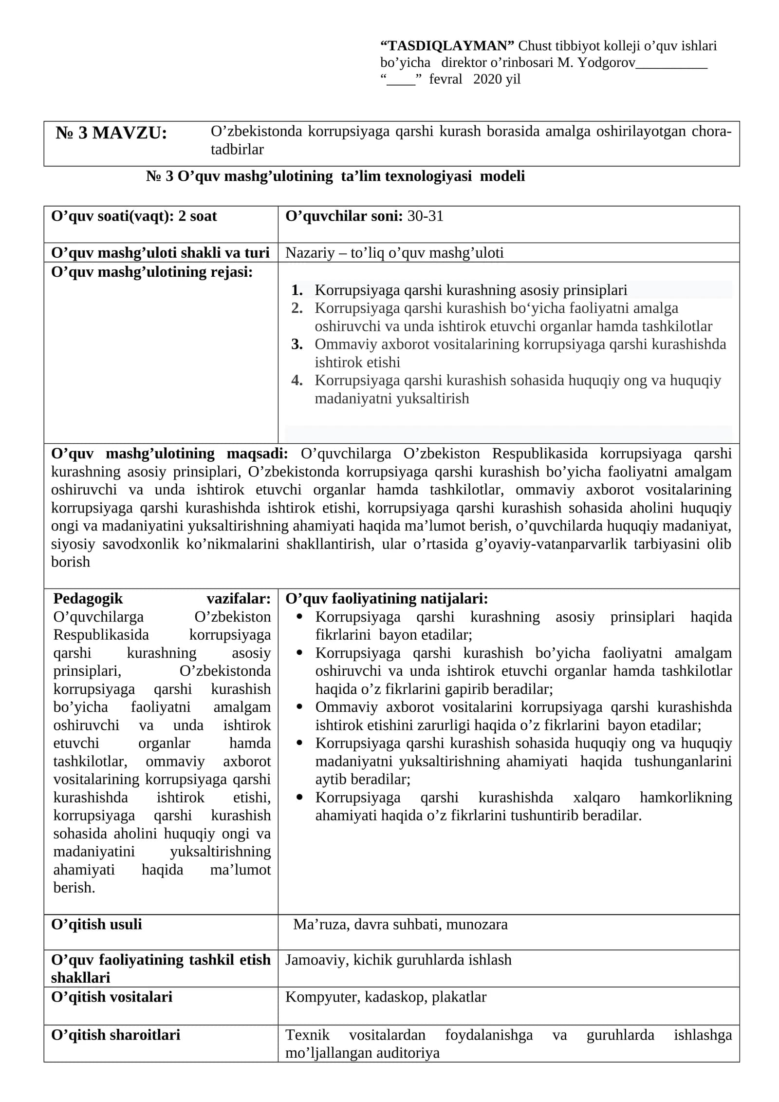 O’zbekistonda korrupsiyaga qarshi kurash borasida amalga oshirilayotgan chora-tadbirlar