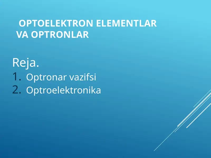 Optoelektronelementlar va optronlar