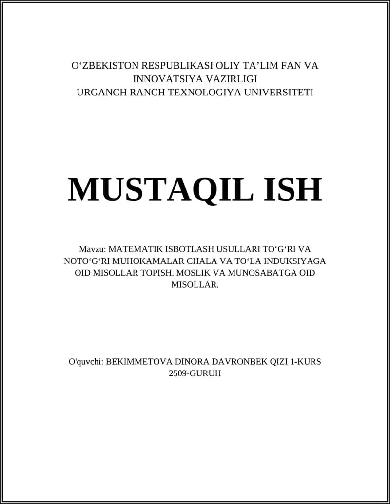 MATEMATIK ISBOTLASH USULLARI
