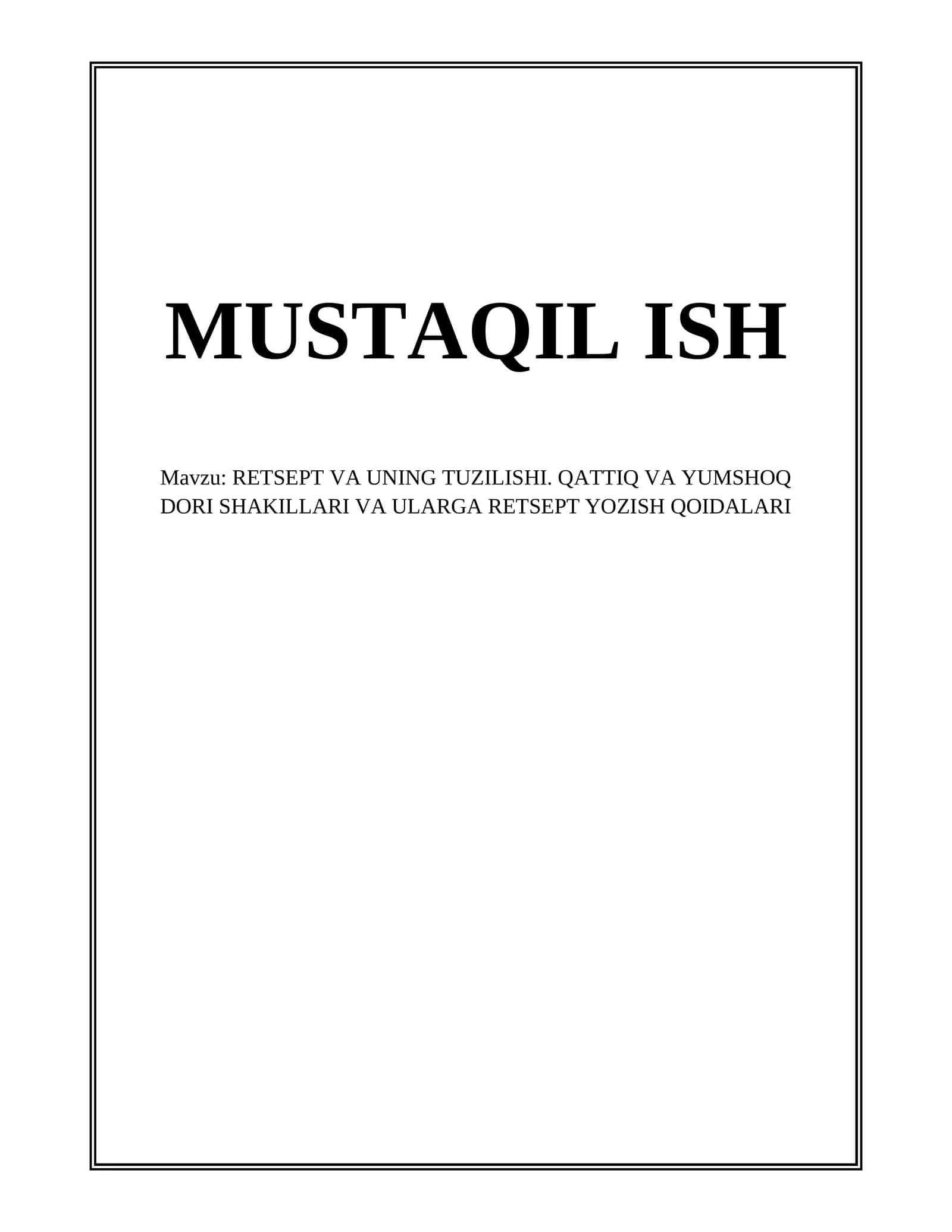 RETSEPT VA UNING TUZILISHI