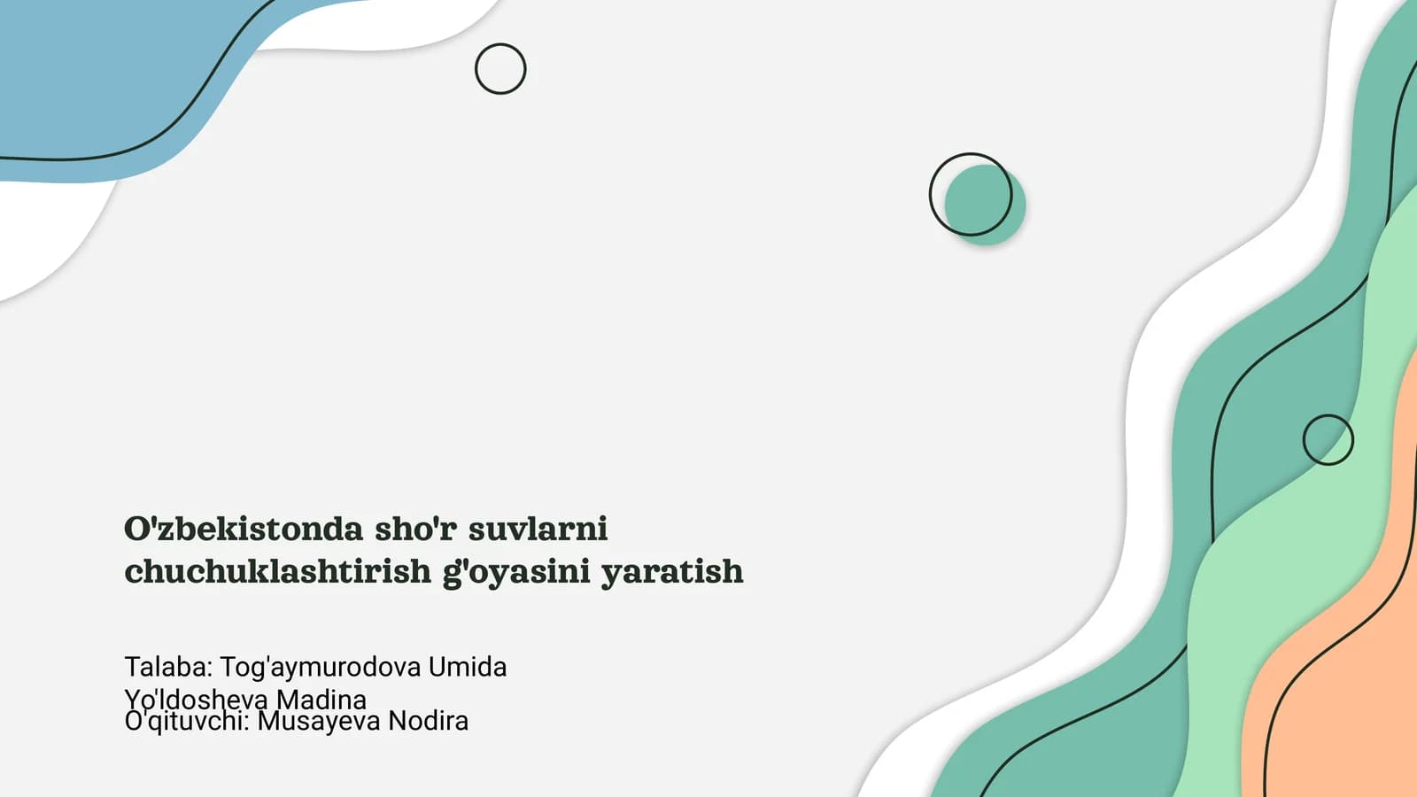 O'zbekistonda sho'r suvlarni chuchuklashtirish g'oyasini yaratish