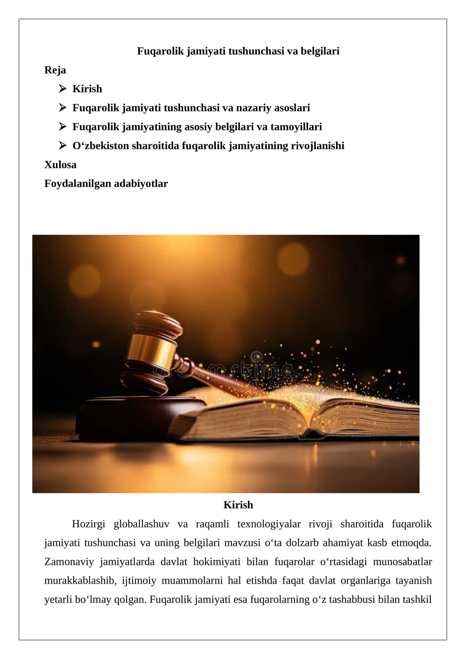 Fuqarolik jamiyati tushunchasi va belgilari