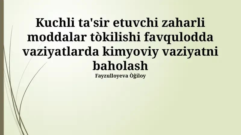 Favqulodda Vaziyatlarda Kimyoviy Vaziyatni Baholash
