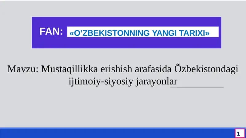 O'ZBEKISTONNING YANGI TARIXI