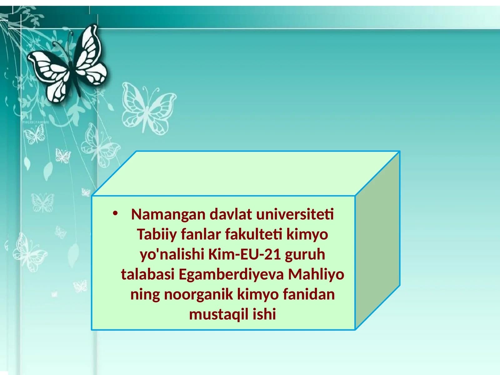 Kimyo fanidan mustaqil ish